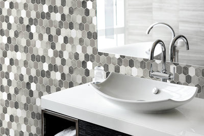 product image for Brushed Hex Tile Peel-and-Stick Wallpaper in Pavestone and Chrome by NextWall 32