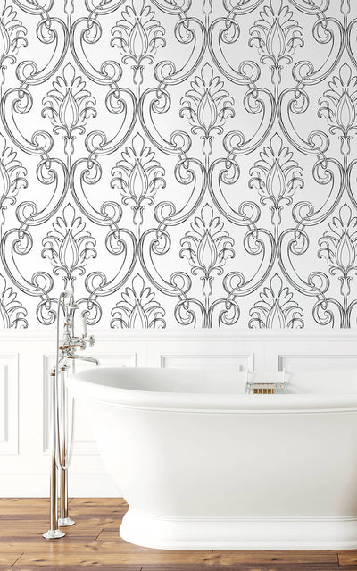 product image for Sketched Damask Peel-and-Stick Wallpaper in Ebony by NextWall 5