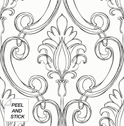 product image for Sketched Damask Peel-and-Stick Wallpaper in Ebony by NextWall 42