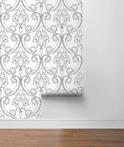 product image for Sketched Damask Peel-and-Stick Wallpaper in Ebony by NextWall 77