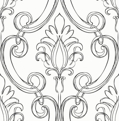 product image for Sketched Damask Peel-and-Stick Wallpaper in Ebony by NextWall 83