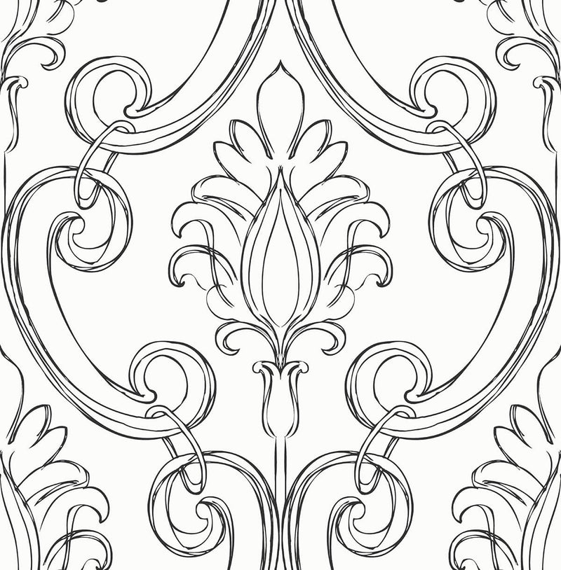 media image for Sketched Damask Peel-and-Stick Wallpaper in Ebony by NextWall 249