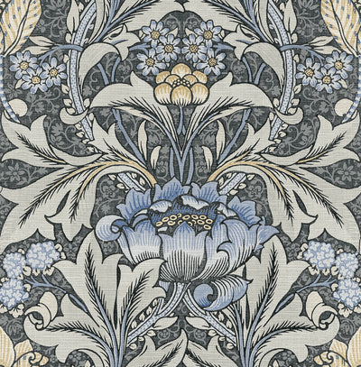 product image of Morris Flower Peel-and-Stick Wallpaper in Charcoal and Carolina Blue by NextWall 555