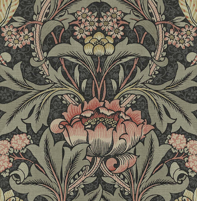 product image of Acanthus Floral Charcoal & Rosewood Peel-and-Stick Wallpaper by NextWall 584