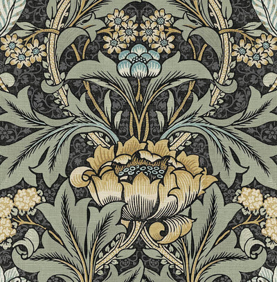 product image of Acanthus Floral Peel & Stick Wallpaper in Charocal & Goldenrod 576