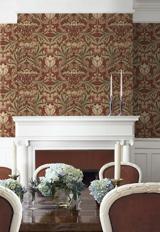 media image for Acanthus Floral Peel & Stick Wallpaper in Red Clay & Lichen 255