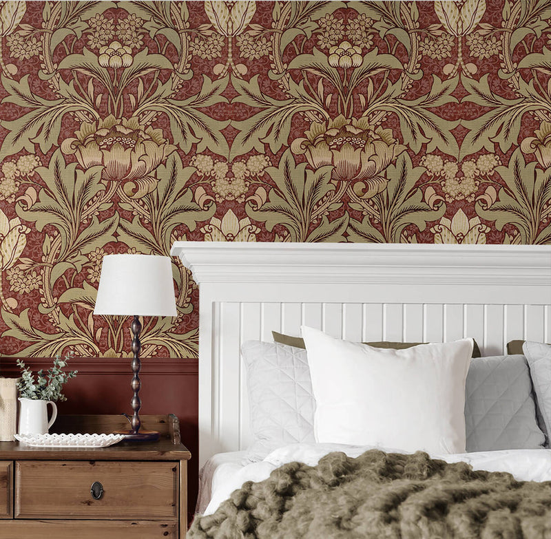 media image for Acanthus Floral Peel & Stick Wallpaper in Red Clay & Lichen 291