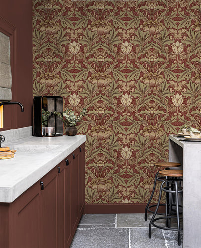 product image for Acanthus Floral Peel & Stick Wallpaper in Red Clay & Lichen 85