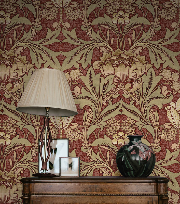 media image for Acanthus Floral Peel & Stick Wallpaper in Red Clay & Lichen 289