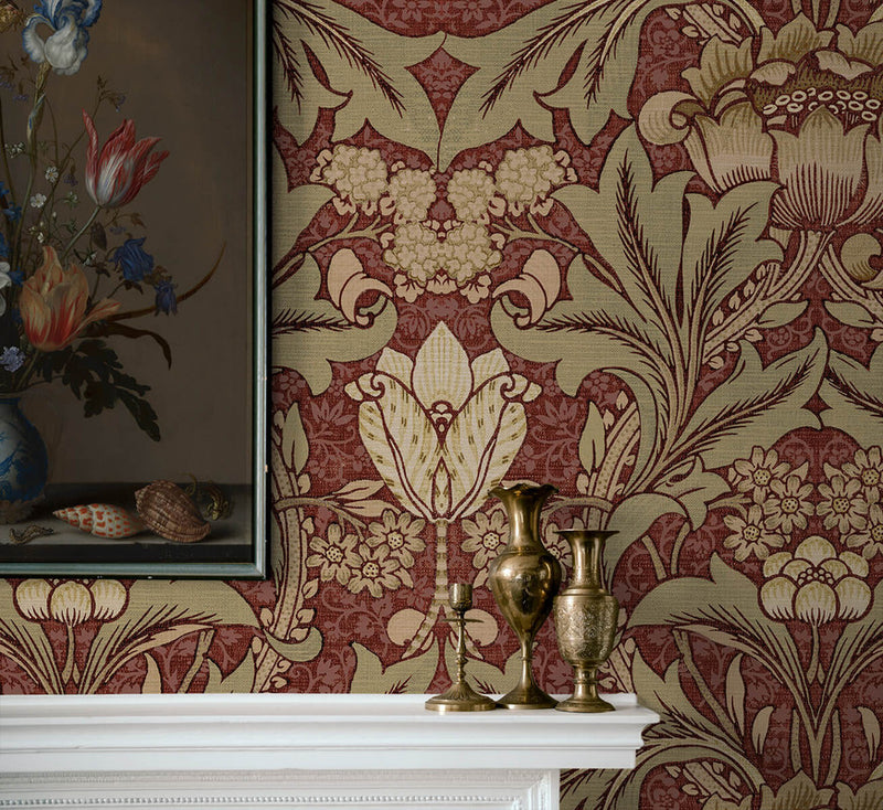 media image for Acanthus Floral Peel & Stick Wallpaper in Red Clay & Lichen 262