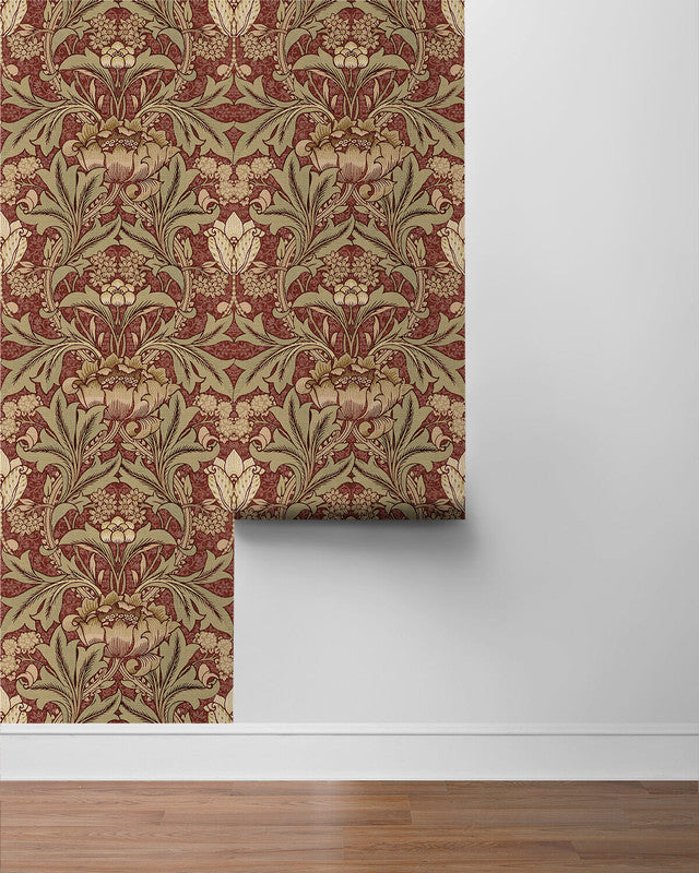 media image for Acanthus Floral Peel & Stick Wallpaper in Red Clay & Lichen 259