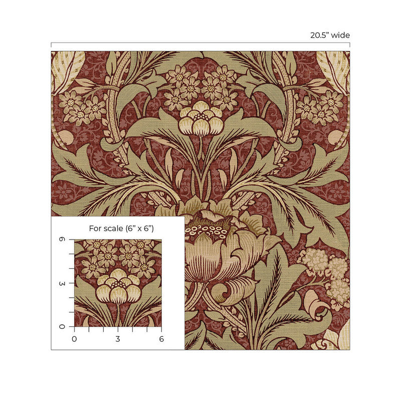 media image for Acanthus Floral Peel & Stick Wallpaper in Red Clay & Lichen 211