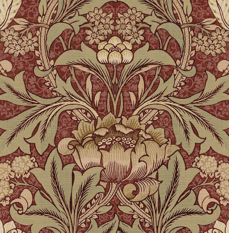 media image for Acanthus Floral Peel & Stick Wallpaper in Red Clay & Lichen 246