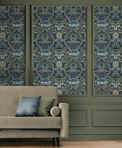 product image for Acanthus Floral Peel & Stick Wallpaper in Denim & Sage 88