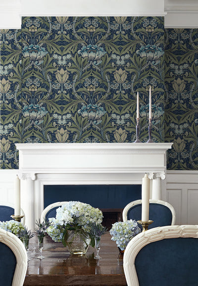 product image for Acanthus Floral Peel & Stick Wallpaper in Denim & Sage 63