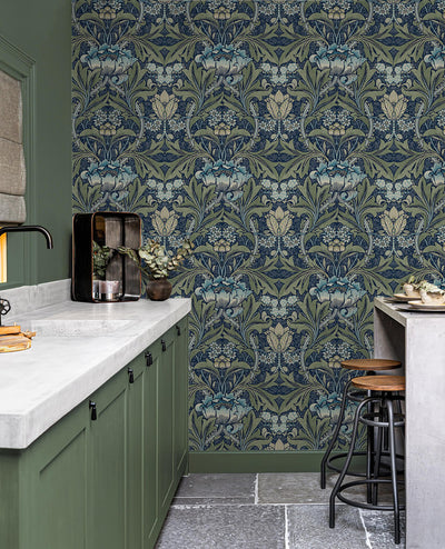 product image for Acanthus Floral Peel & Stick Wallpaper in Denim & Sage 52