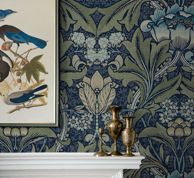 product image for Acanthus Floral Peel & Stick Wallpaper in Denim & Sage 19
