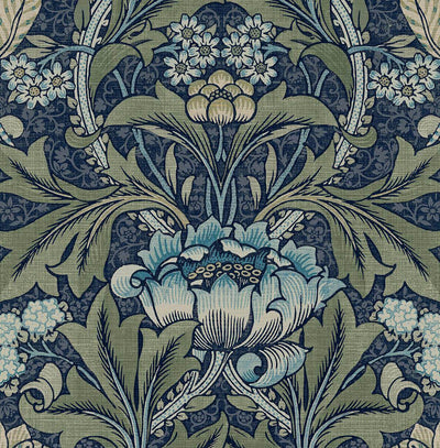 product image for Acanthus Floral Peel & Stick Wallpaper in Denim & Sage 10