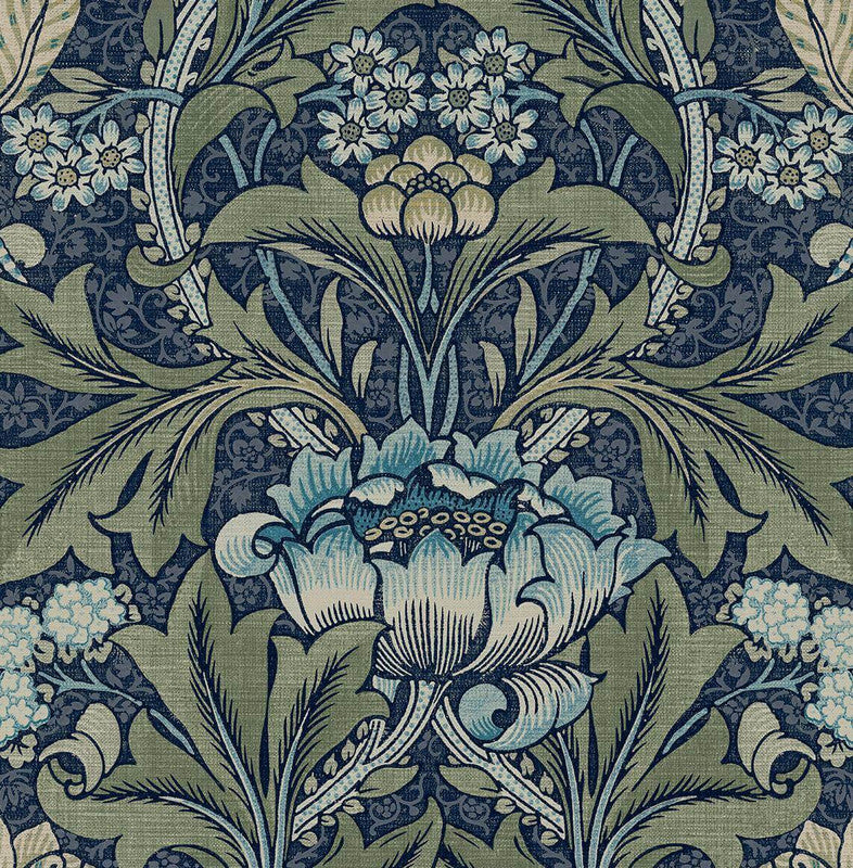 media image for Acanthus Floral Peel & Stick Wallpaper in Denim & Sage 255