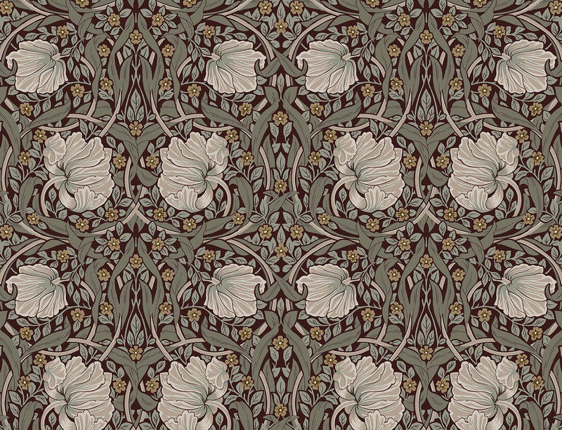 media image for Primrose Floral Peel-and-Stick Wallpaper in Auburn & Eucalyptus 263
