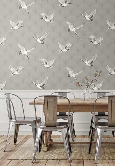 product image for Cranes Argos Grey Peel-and-Stick Wallpaper by NextWall 30
