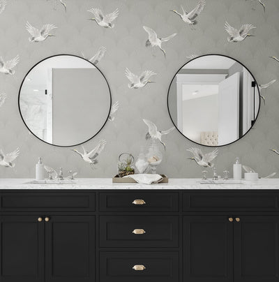 product image for Cranes Argos Grey Peel-and-Stick Wallpaper by NextWall 80