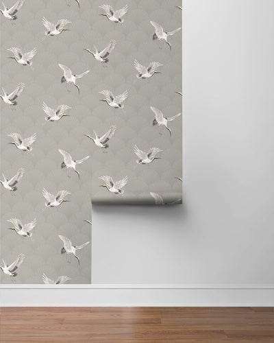 product image for Cranes Argos Grey Peel-and-Stick Wallpaper by NextWall 60