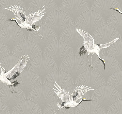 product image for Cranes Argos Grey Peel-and-Stick Wallpaper by NextWall 91