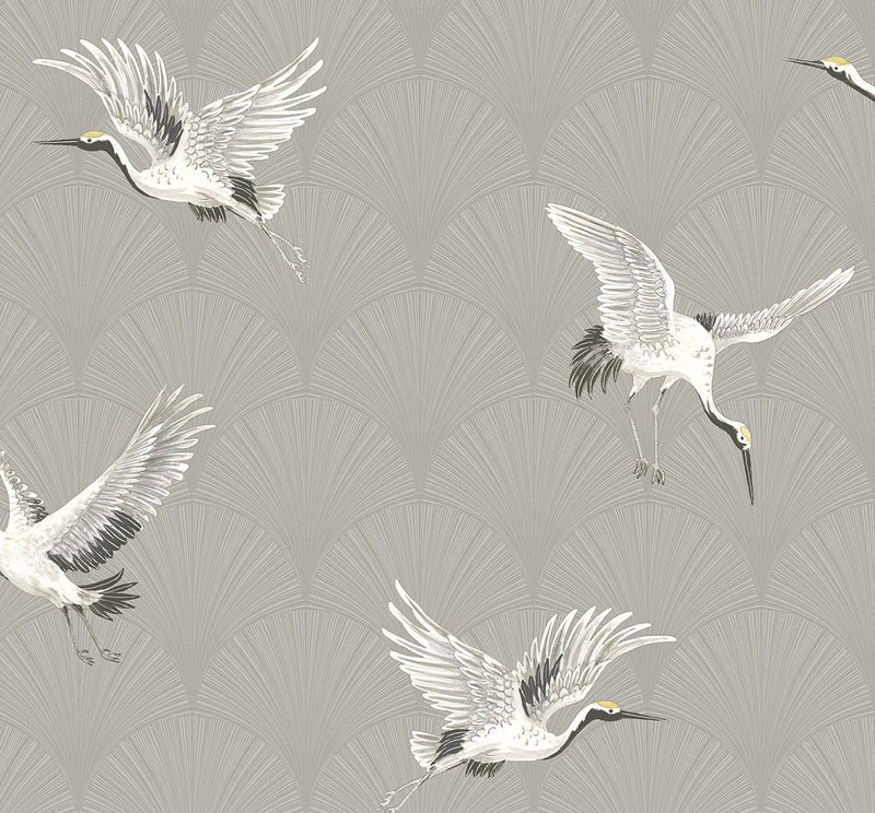 media image for Cranes Argos Grey Peel-and-Stick Wallpaper by NextWall 238