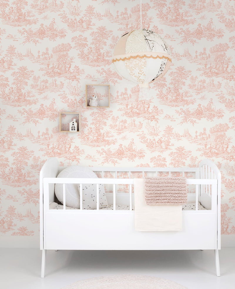 media image for Chateau Toile Blush Peel-and-Stick Wallpaper by NextWall 26