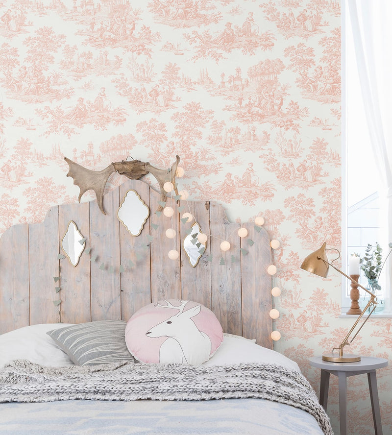 media image for Chateau Toile Blush Peel-and-Stick Wallpaper by NextWall 288