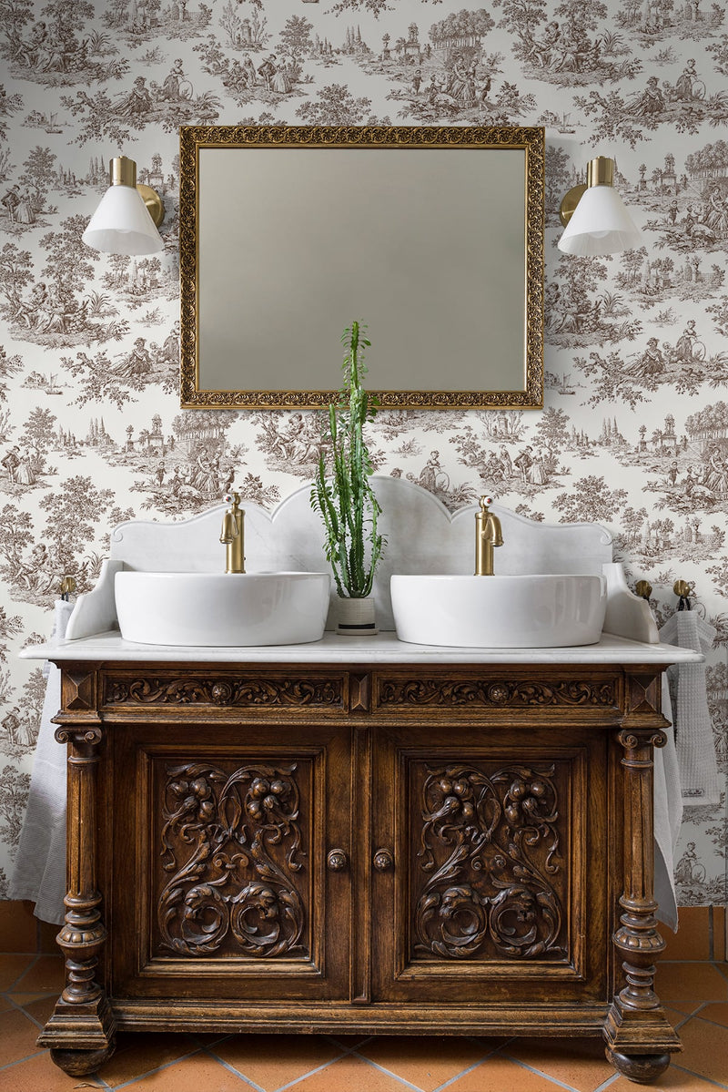 media image for Chateau Toile Sable Brown Peel-and-Stick Wallpaper by NextWall 20
