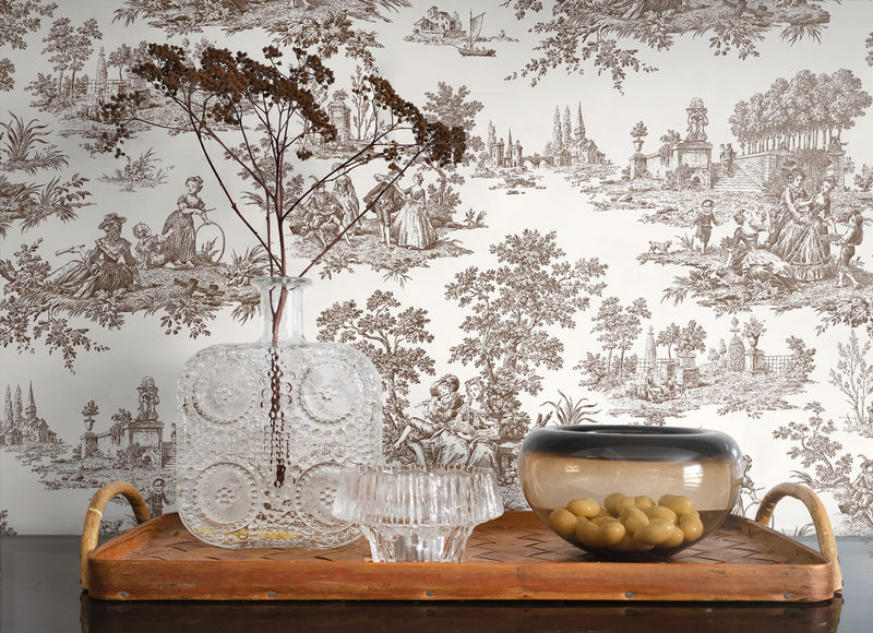 media image for Chateau Toile Sable Brown Peel-and-Stick Wallpaper by NextWall 280