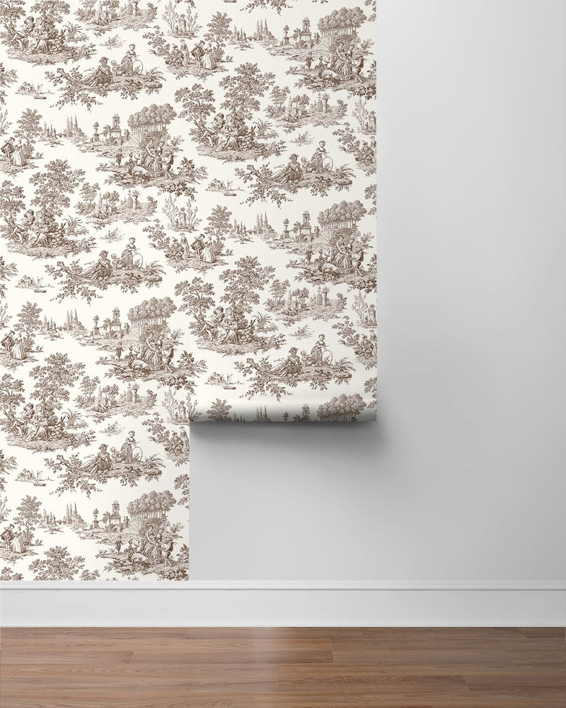 media image for Chateau Toile Sable Brown Peel-and-Stick Wallpaper by NextWall 260