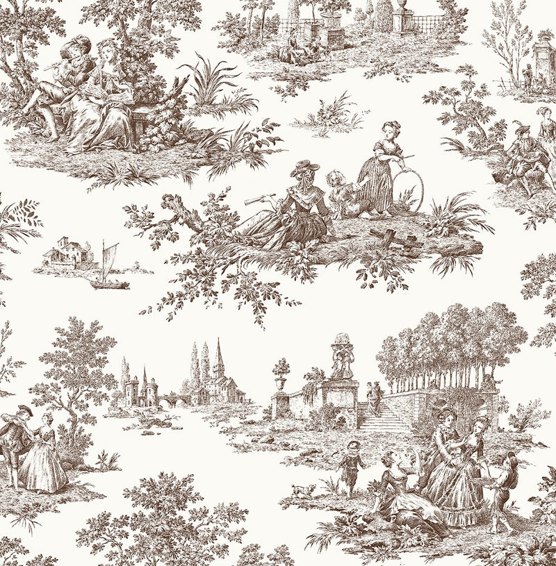 media image for Chateau Toile Sable Brown Peel-and-Stick Wallpaper by NextWall 25