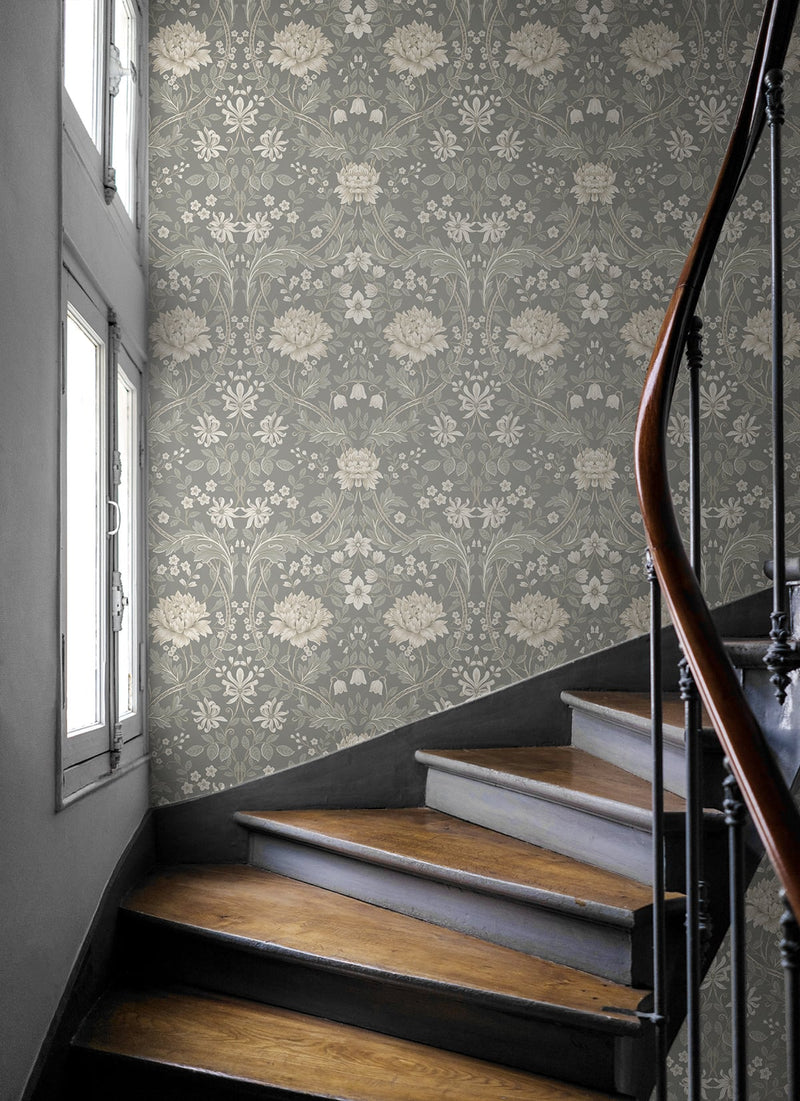 media image for Honeysuckle Trail Daydream Grey Peel-and-Stick Wallpaper by NextWall 276