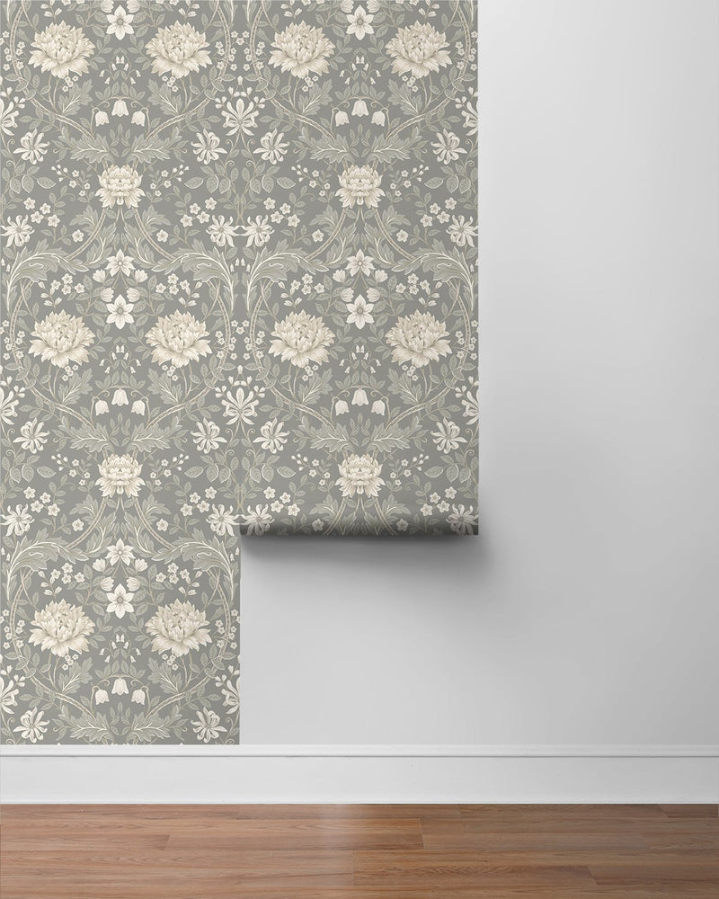 media image for Honeysuckle Trail Daydream Grey Peel-and-Stick Wallpaper by NextWall 277