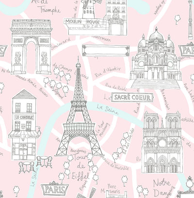 product image of Paris Scene Peel-and-Stick Wallpaper in Pale Pink 515
