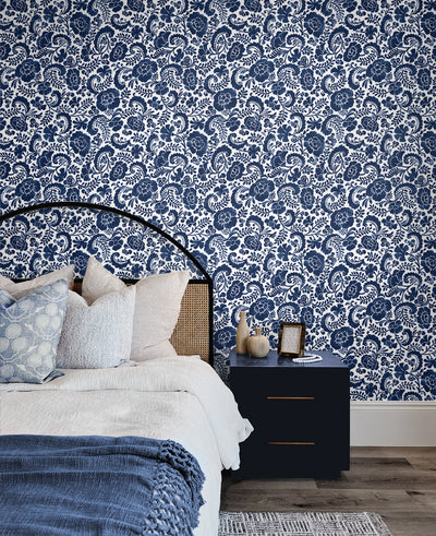 product image for Tonal Paisley Peel-and-Stick Wallpaper in Navy 70