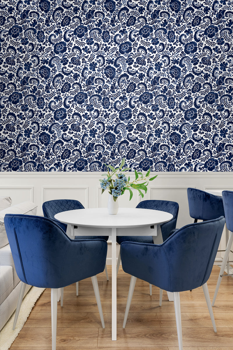 media image for Tonal Paisley Peel-and-Stick Wallpaper in Navy 213