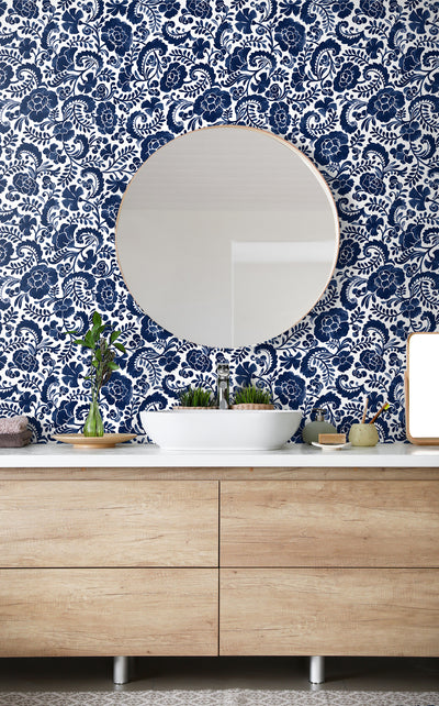 product image for Tonal Paisley Peel-and-Stick Wallpaper in Navy 61