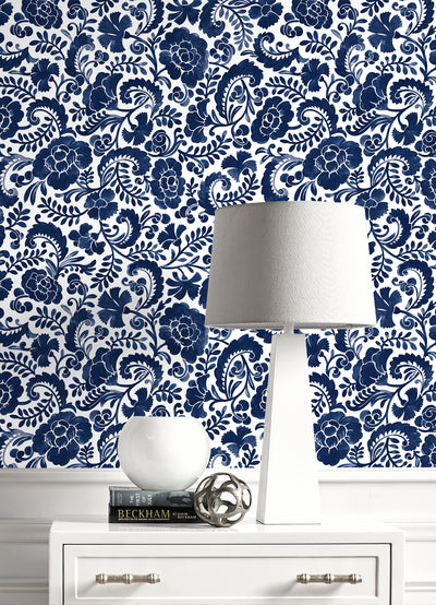 product image for Tonal Paisley Peel-and-Stick Wallpaper in Navy 48