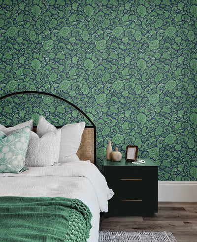 product image for Tonal Paisley Peel-and-Stick Wallpaper in Spearmint & Navy 42