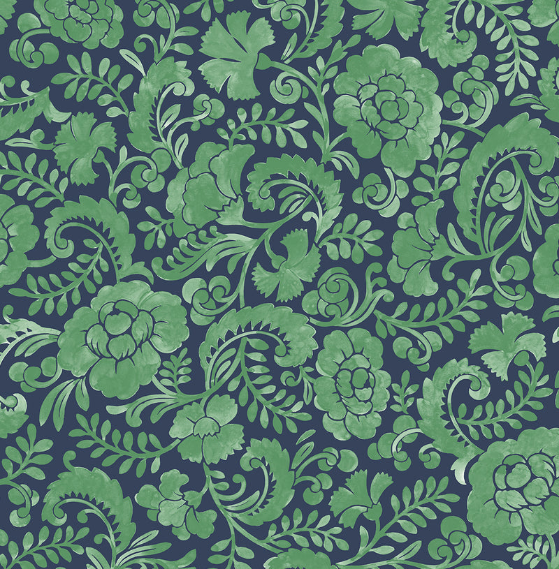 media image for Tonal Paisley Peel-and-Stick Wallpaper in Spearmint & Navy 237