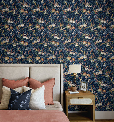 product image for Vintage Floral Peel-and-Stick Wallpaper in Navy Blue 85