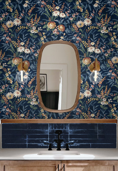 product image for Vintage Floral Peel-and-Stick Wallpaper in Navy Blue 84