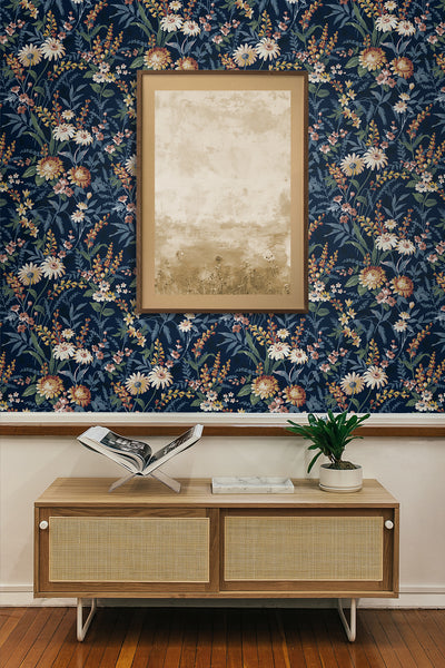 product image for Vintage Floral Peel-and-Stick Wallpaper in Navy Blue 28