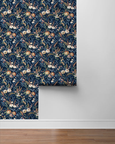 product image for Vintage Floral Peel-and-Stick Wallpaper in Navy Blue 63