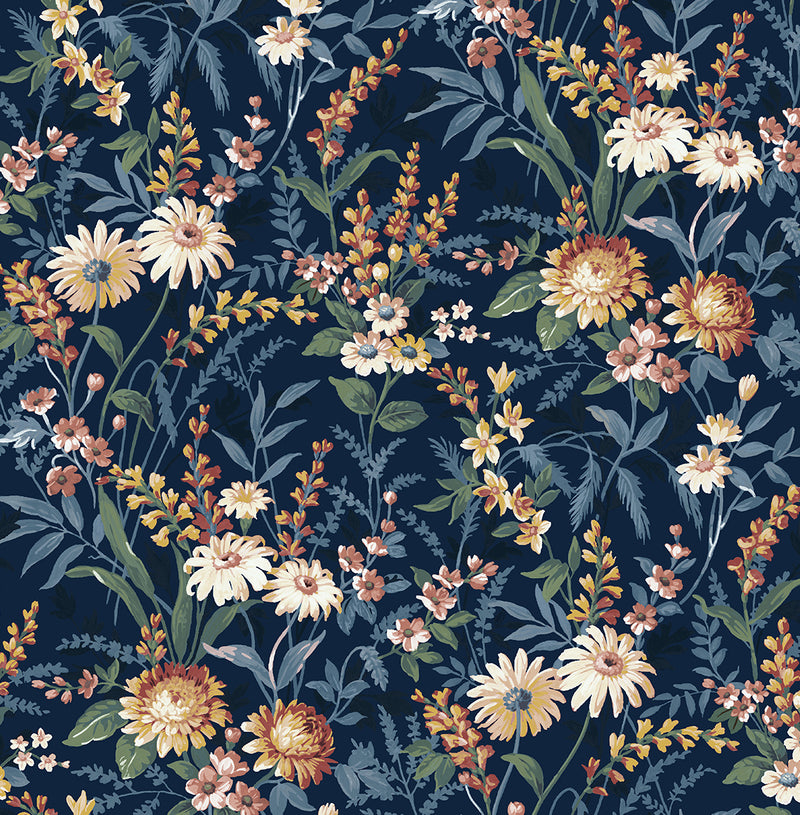 media image for Vintage Floral Peel-and-Stick Wallpaper in Navy Blue 239