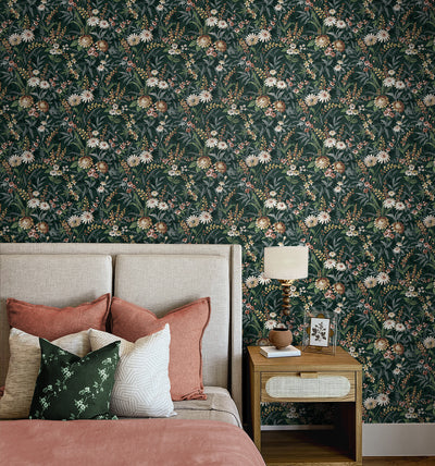 product image for Vintage Floral Peel-and-Stick Wallpaper in Forest Green 47